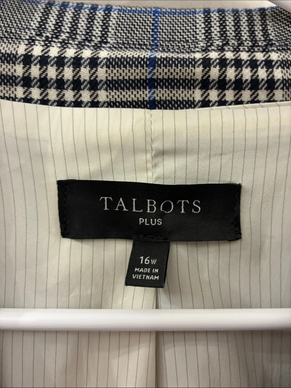 Talbots plus Women's Plaid Double-Breasted Blazer - Gray/Blue - size 16W